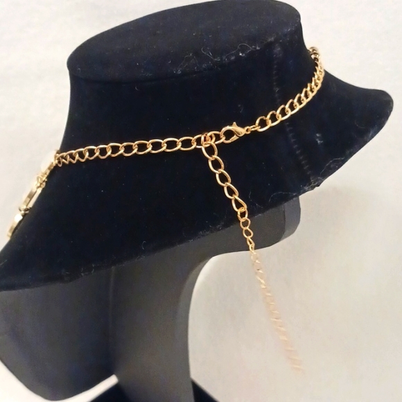 White Beaded Necklace Tiered Layered Gold Chain Geometric Elegant Chic Modern - Picture 12 of 12